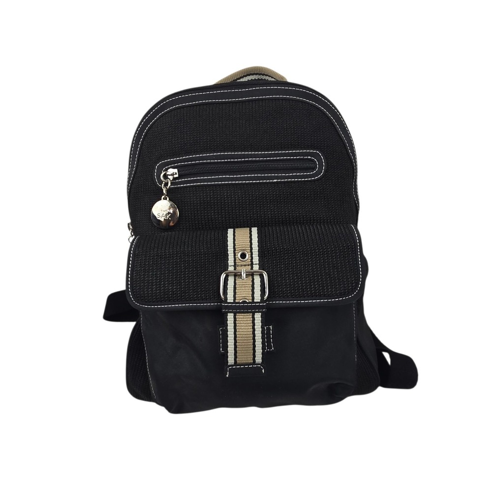 The Sak Convertible 14" Bag Backpack Black Nylon w Stripe Butterfly Lining NWOT